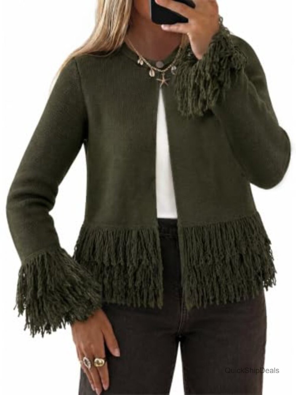 Crochet Fringe Cardigan Button Down Boho Knit Sweater Top